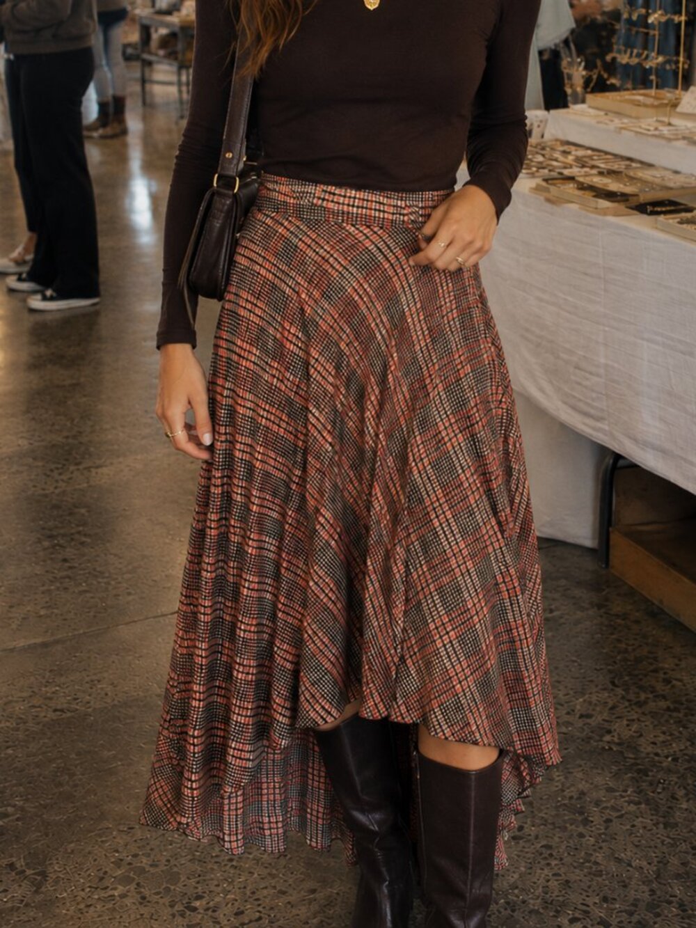 Dark Academia H&M Asymmetric High Low Pleated Plaid Wrap Midi Skirt Size 10